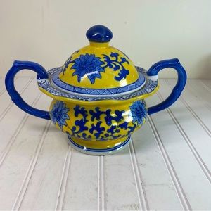 Yellow & blue floral 2 pice ceramic dish